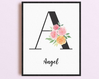 Gepersonaliseerde babymeisje kinderkamer naambordje | Kinderkamer kunst aan de muur & kinderkamer wanddecoratie | Verfraai uw kinderkamerinrichting met de beginletter van de babynaam