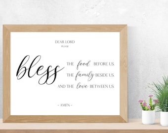 Bless the food before us prayer sign | Christian printable wall art, kitchen signs print poster, dining room wall decor art, Christian gifts