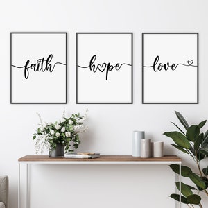 Geloof, Hoop, Liefde - Set van 3 Prints - Inspirerende Christelijke Kunst aan de Muur met Hart Design | kamer afdrukbare citaten, motiverende wanddecoratie