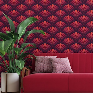 Carta da parati damascata rossa retrò, murale con motivi eleganti in stile Art Noveau • Stacca e incolla *autoadesivo* o materiali vinilici non incollati •