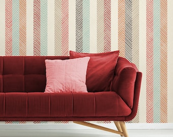 Colorful lines wallpaper, self adhesive, peel and stick wall mural