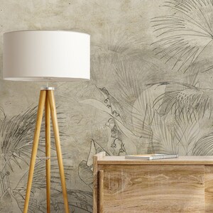 Vintage Beige Tropical Leaf Jungle Wallpaper • Peel and Stick *self adhesive* or Non-Pasted Vinyl Materials •