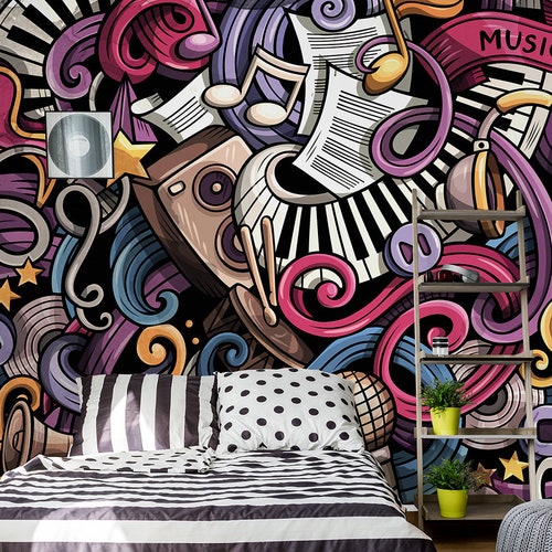 Cartoon Music Wallpaper Self Adhesive Peel and Stick Wall Etsy