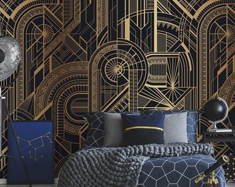 Dark Blue and Gold Wallpaper - Etsy UK