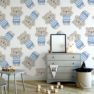 White Wallpaper With Teddy Bear Pattern for Kids Self - Etsy