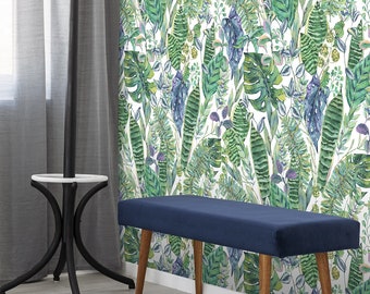 Tropic wallpaper with green and blue leaves, self adhesive, peel and stick floral wall mural