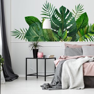 Watercolor tropical leaves wallpaper, self adhesive, peel and stick wall mural