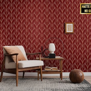 Dark Red Classic Retro Art Deco Geometric Burgundy Luxury Pattern Wallpaper • Peel and Stick *self adhesive* or Non-Pasted Vinyl Materials •