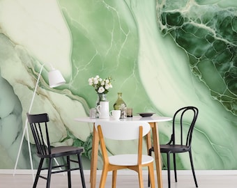 Natural Green Marble Wallpaper, Abstract Green Wall Mural • Peel and Stick *self adhesive* or Non-Pasted Vinyl Materials