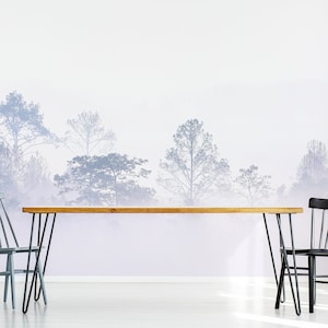Winter foggy forest wallpaper, self adhesive, peel and stick floral wall mural