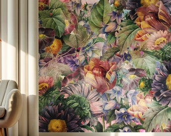 peel and stick wall mural Colorful vintage floral wallpaper with tulips