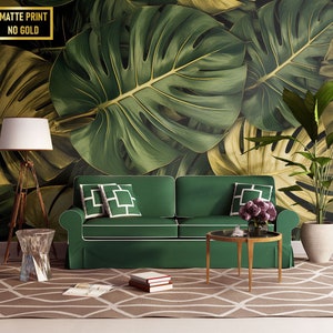Green & Yellow Monstera Leaves Wallpaper, Tropical Wall Mural • Peel and Stick *self adhesive* or Non-Pasted Vinyl Materials •
