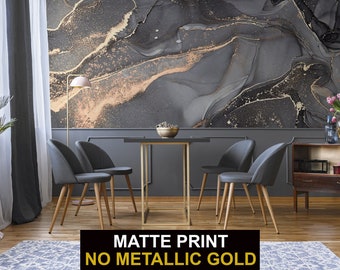 May include: A dining room with a black and gold abstract wallpaper, a table with four chairs, and a wooden cabinet. The text "MATTE PRINT NO METALLIC GOLD" is at the bottom of the image.