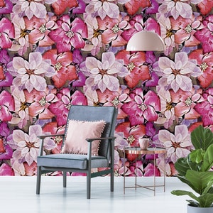Pink and Red Exotic Floral Wallpaper Peel and Stick Floral - Etsy