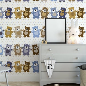 Wallpaper with teddy bear pattern || For Kids, self adhesive, peel and stick wall mural