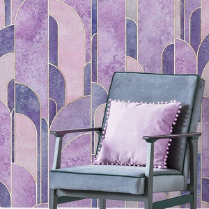 Lilac Arches Art Deco Concrete Geometric Pattern Wallpaper • Peel and Stick *self adhesive* or Non-Pasted Vinyl Materials •