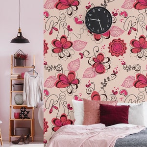 Romantic Botanical wallpaper, self adhesive, removable, temporary peel and stick, floral wall mural
