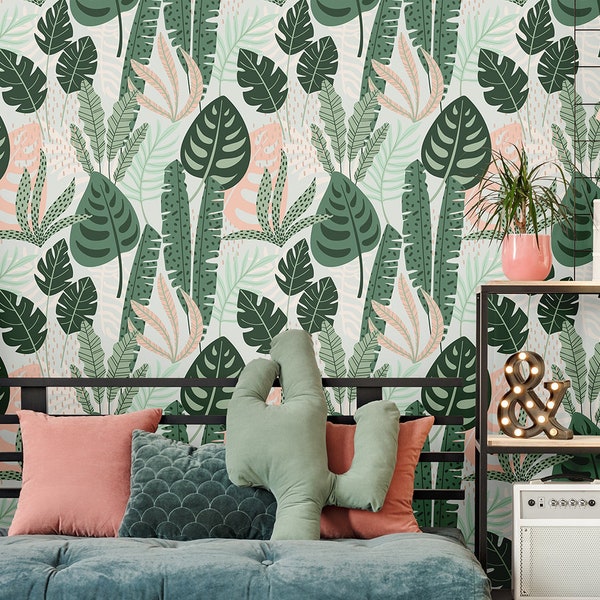 Pink and Green Roses Wallpaper Etsy