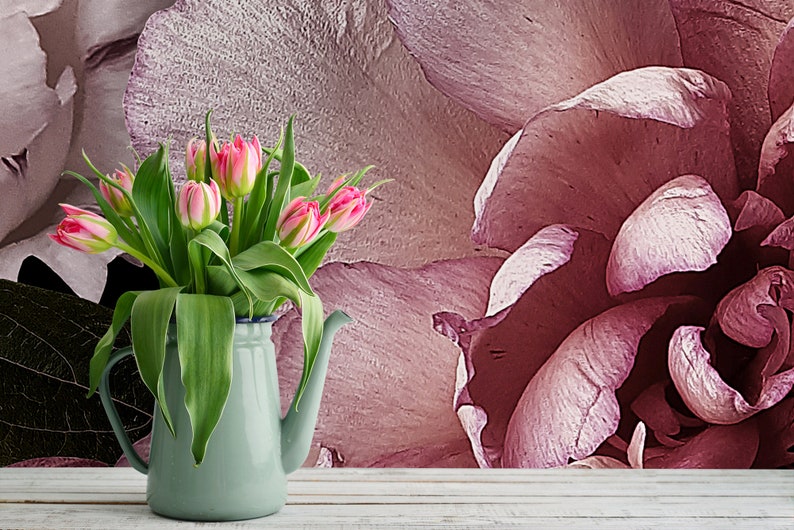 Bouquet Wallpaper With Peonies Hydrangea and Tulip Self | Etsy