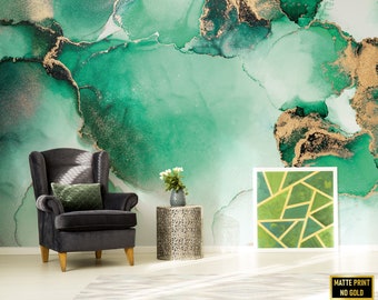 Green Marble Beautiful Abstract Watercolor Art Wallpaper • Peel and Stick *self adhesive* or Non-Pasted Vinyl Materials