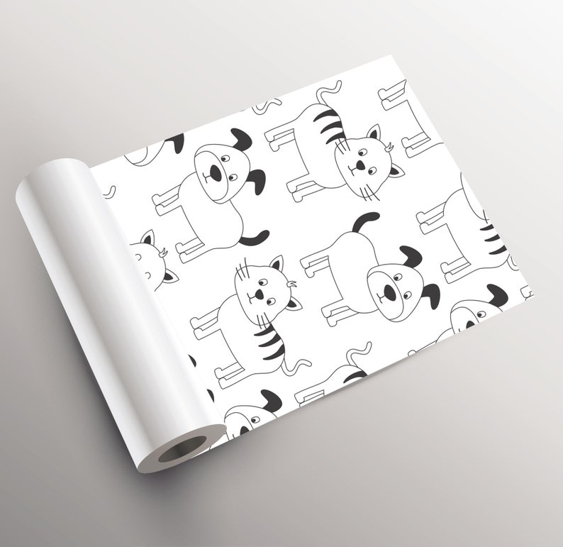 White and Black Wallpaper With Dog and Cat Pattern Wallpaper Etsy