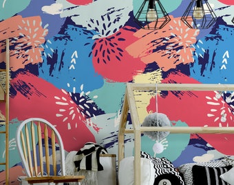 Carta da parati astratta colorata per bambini, autoadesiva, murale da staccare e attaccare