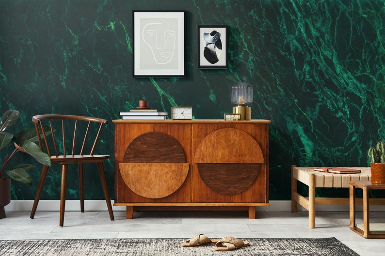 Dark Emerald Green Cracked Marble Wallpaper Self Adhesive Etsy