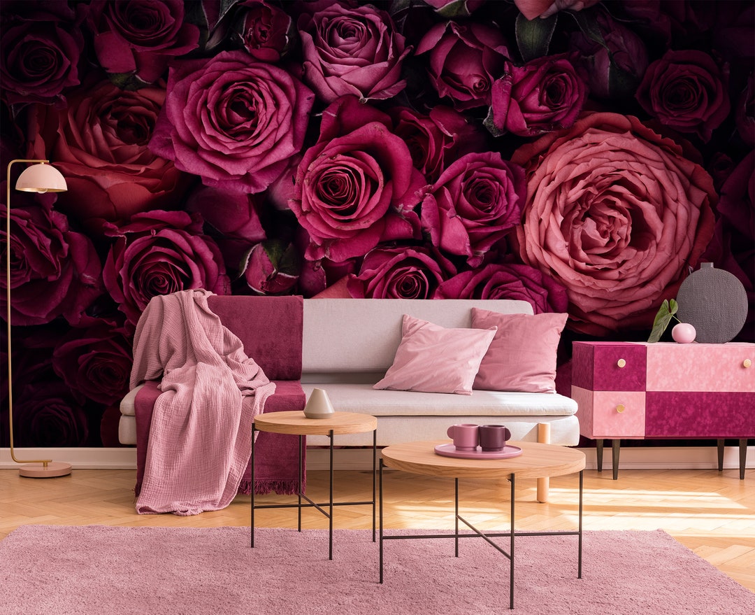 Pinkish Red Roses Photo Wallpaper || Peel and Stick Floral Wall Mural ...