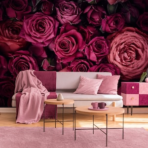 Pinkish red roses photo wallpaper || peel and stick floral wall mural