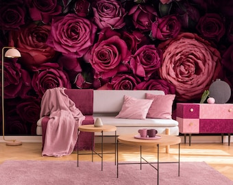 Pinkish red roses photo wallpaper || peel and stick floral wall mural