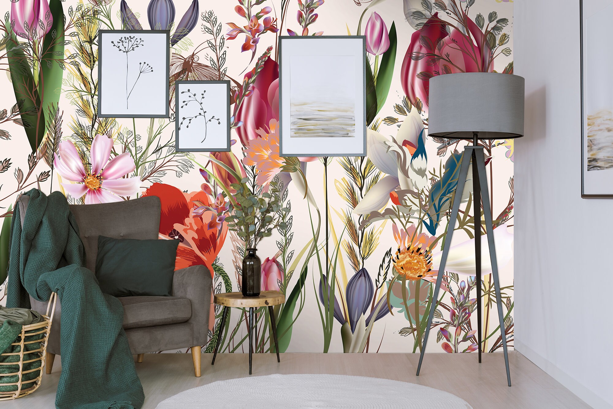 Colorful Floral Meadow Wallpaper || Peel and Stick Floral Wall Mural - Etsy