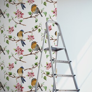 Beautiful Wallpaper With Cherry Blossoms and Birds Self - Etsy