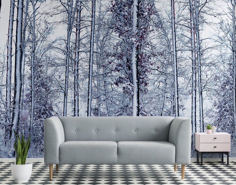 Winter Snowy Forest Wallpaper Self Adhesive Peel and Stick Etsy