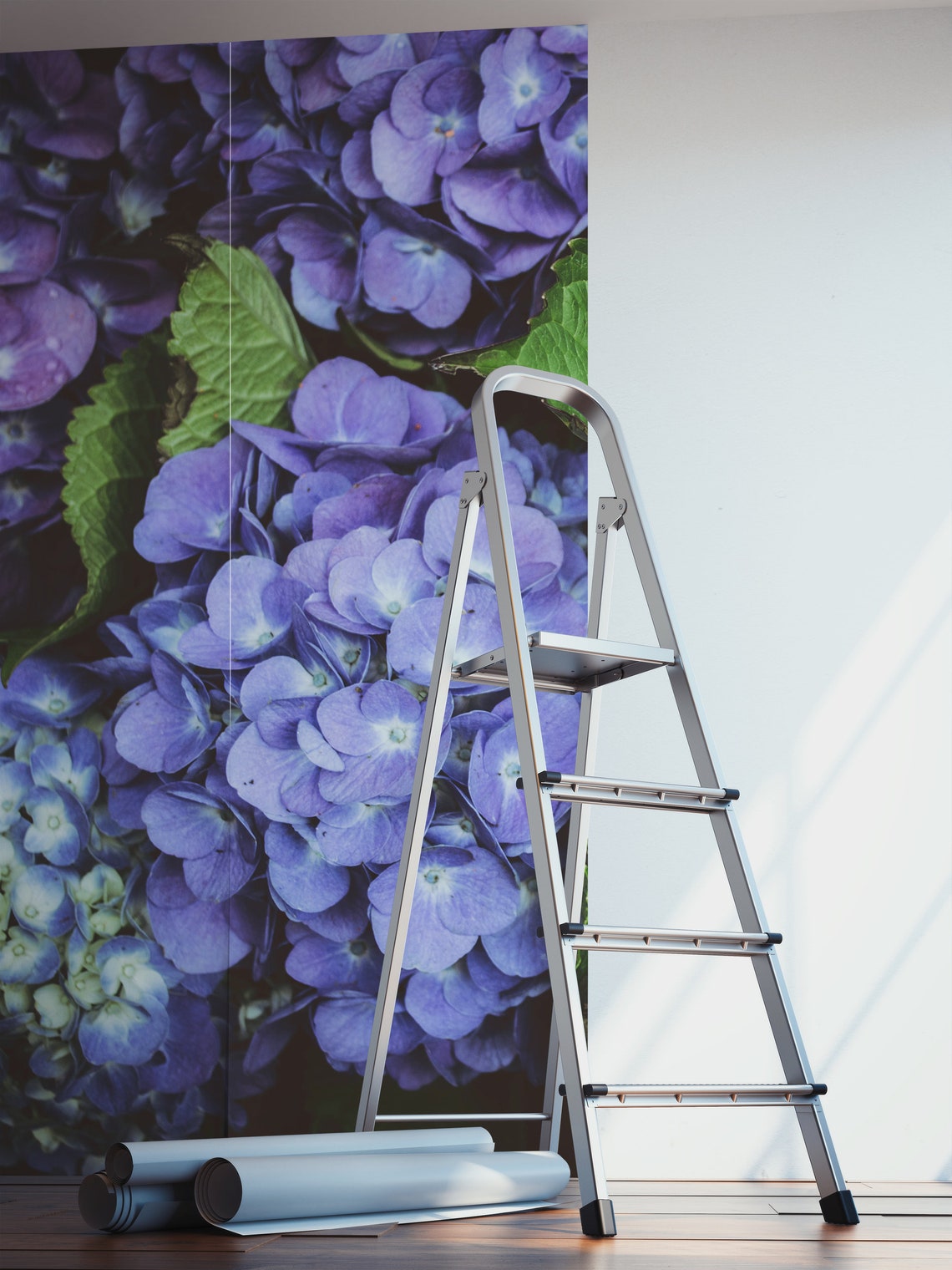 Blue and purple hydrangea wallpaper peel and stick floral | Etsy