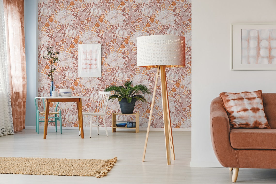 Pink & Orange Decorative Floral Wallpaper Peel and Stick - Etsy