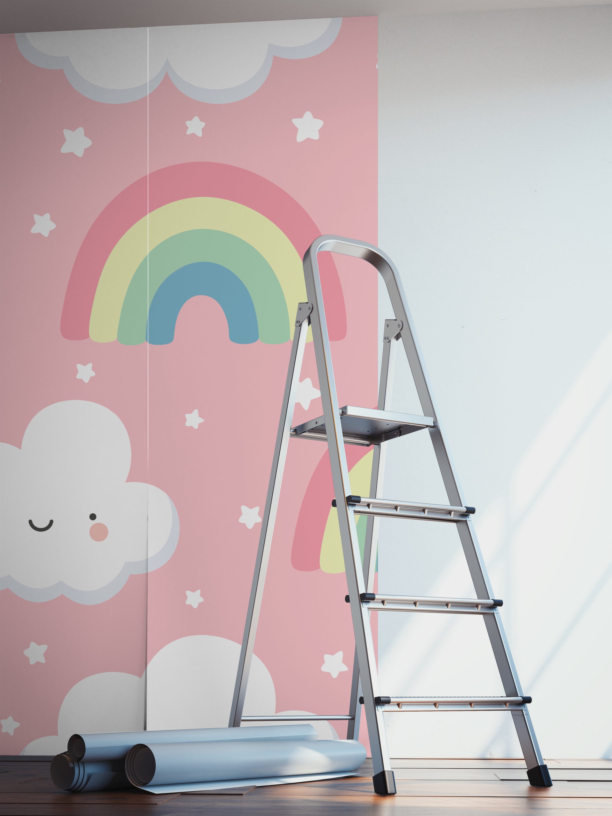 Lindo infantil sin costuras con nubes arco iris y estrellas  aisladas en papel pintado autoadhesivo despegar y pegar, adhesivo de pared  grande, adhesivo mural para decoración del hogar para dormitorio, sala