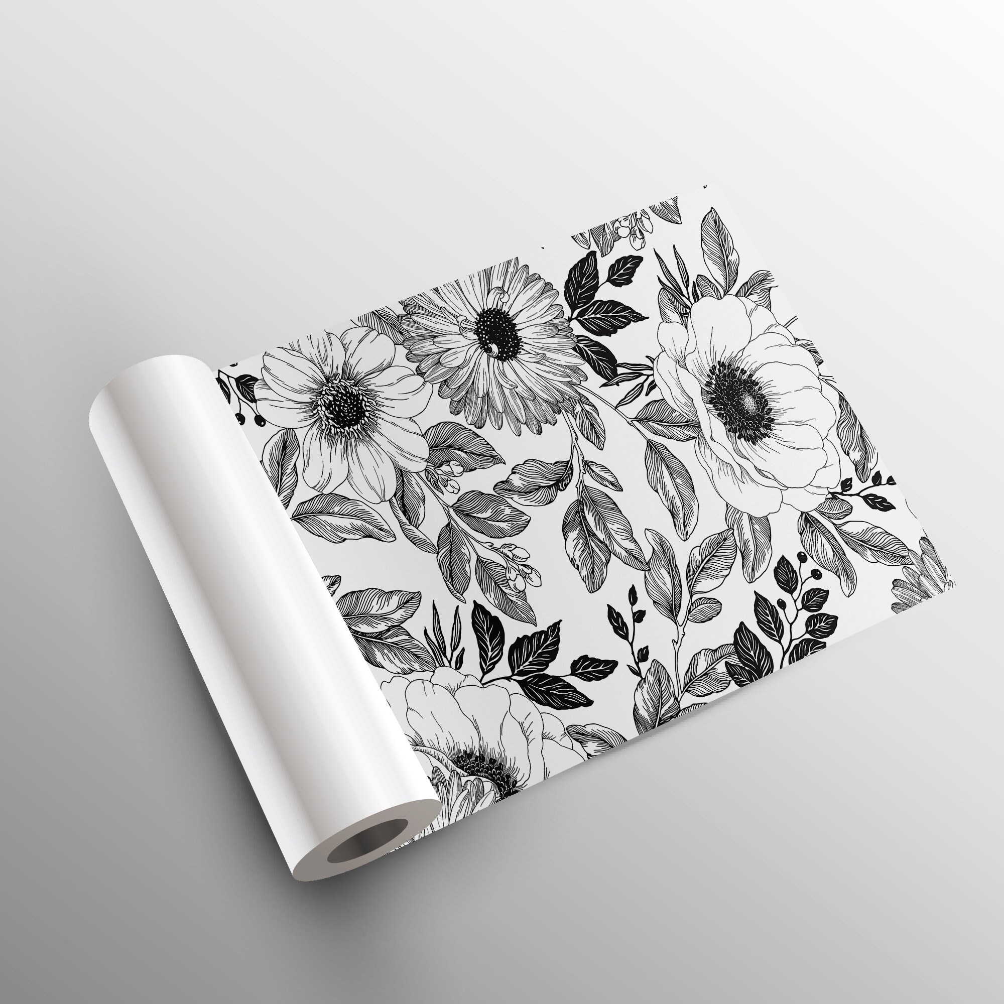 Black and white floral pattern wallpaper peel and stick | Etsy