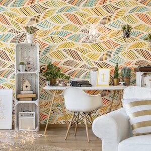 Colorful leaves pattern wallpaper, self adhesive, peel and stick wall mural