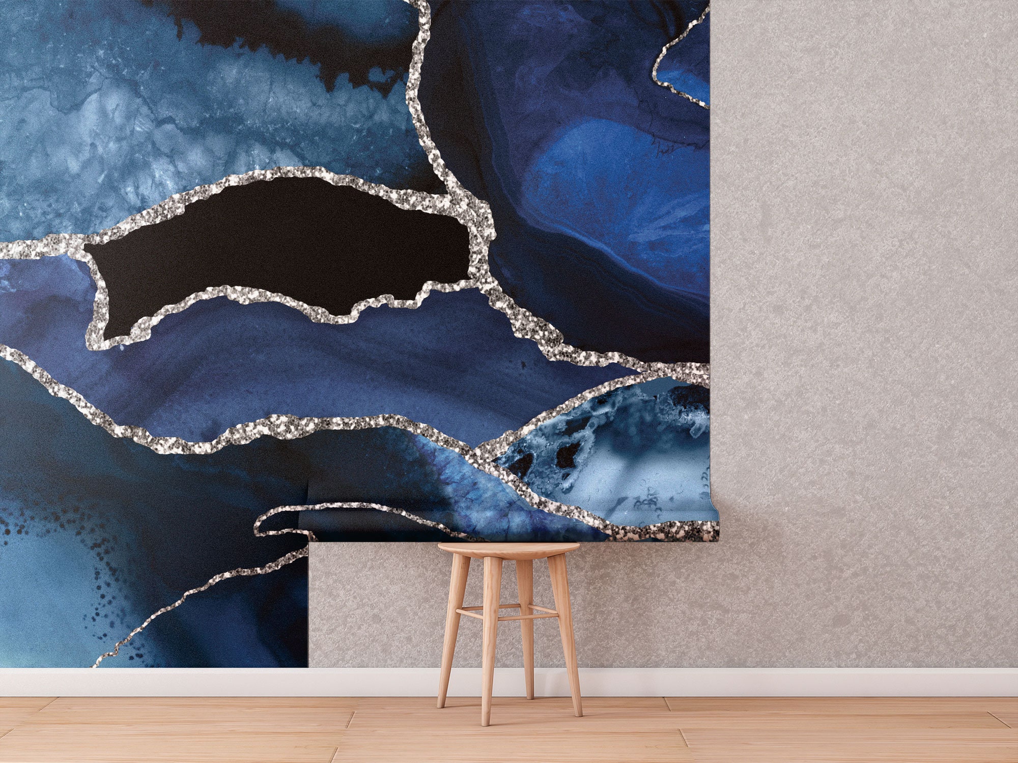 Navy Blue Marble Agate Stone Wallpaper matte No Metallic - Etsy