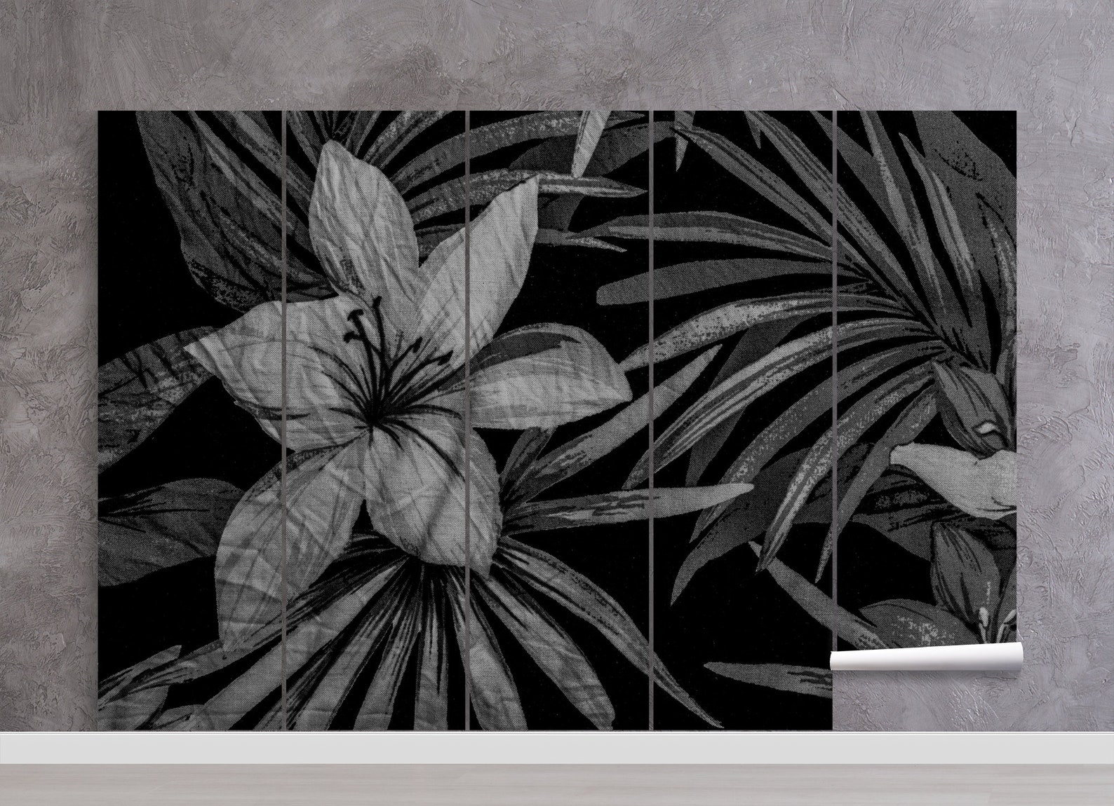 Black Wallpaper With Gray Flowers Material Texture Imitation | Etsy