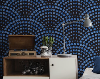 Retro Dotted Arches Blue & Black Wallpaper, Arch 80's Style Pattern • Peel and Stick *self adhesive* or Non-Pasted Vinyl Materials