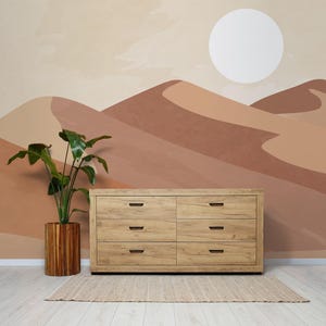 Abstract Sunny Desert Wallpaper, Tropical Landscape Wall Mural • Peel and Stick *self adhesive* or Non-Pasted Vinyl Materials