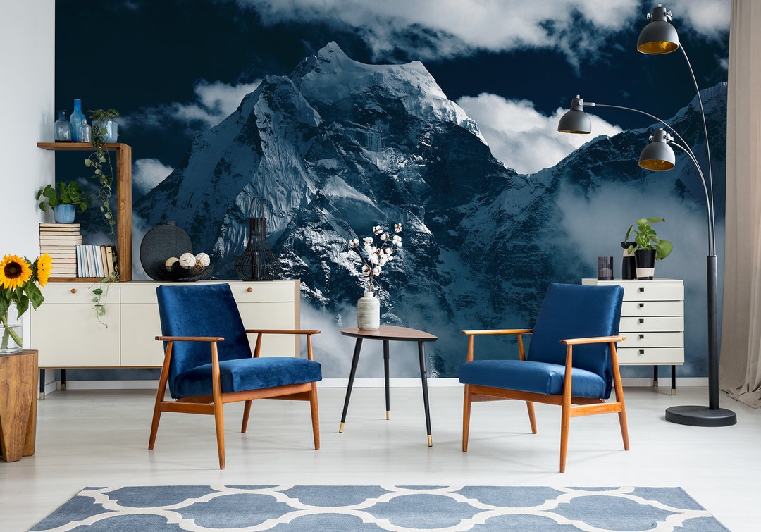 Wallpaper With Dark Blue Sky and Mountains, Self Adhesive, Peel and ...