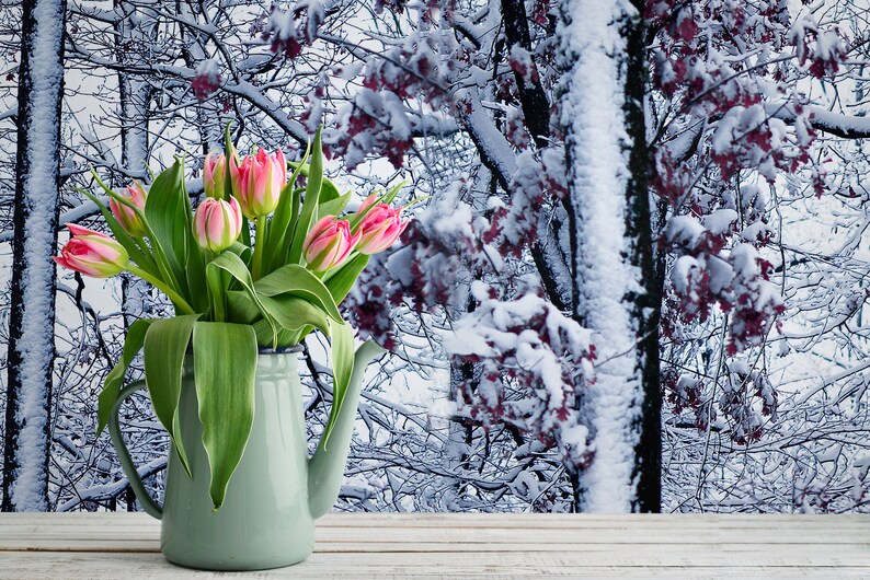 Winter Snowy Forest Wallpaper Self Adhesive Peel and Stick Etsy