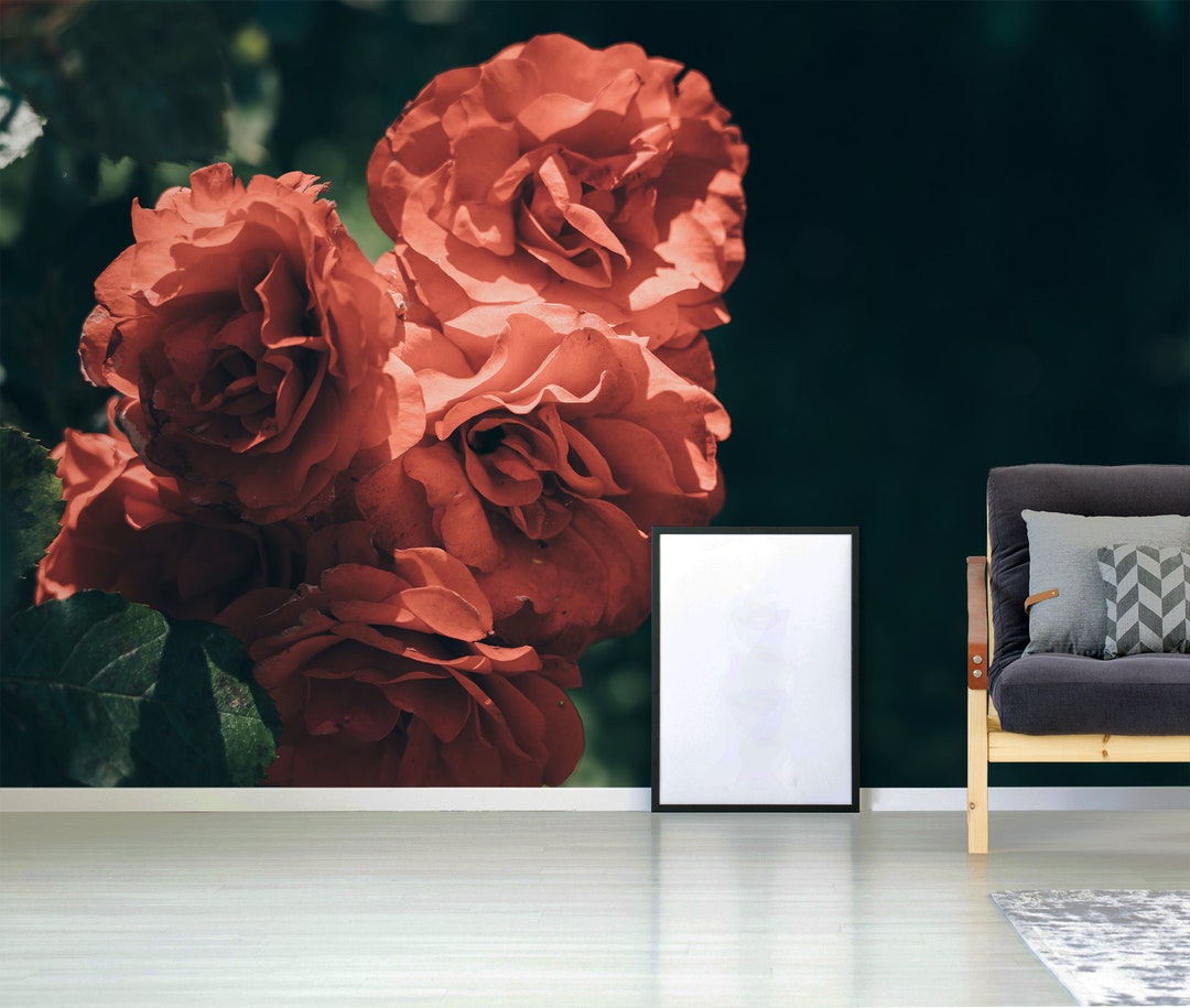 Photo Wallpaper With Red Roses || Peel and Stick Floral Wall Mural - Etsy