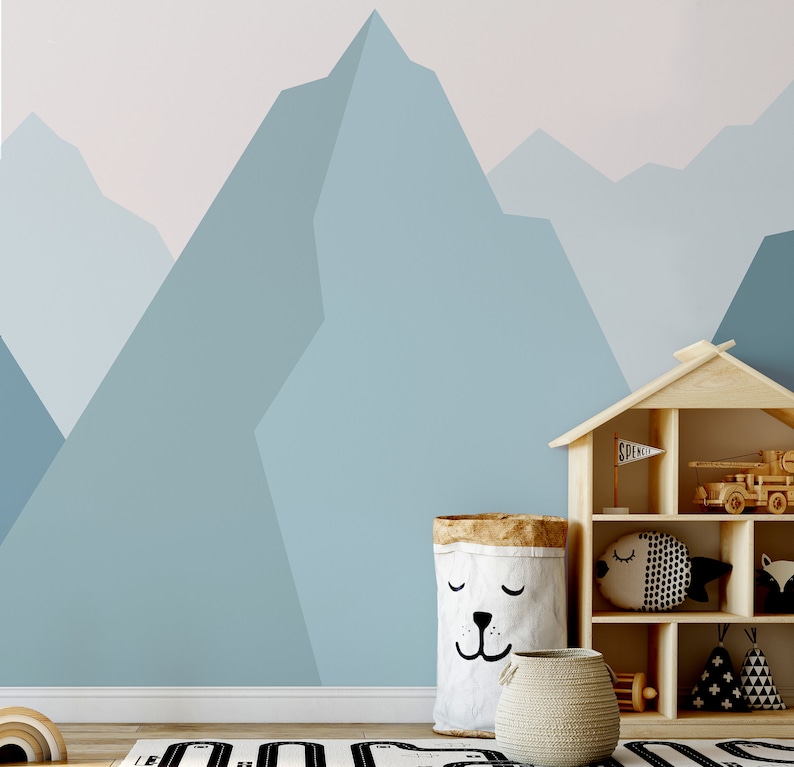 Vector Blue Mountains Wallpaper for Kids Self Adhesive | Etsy