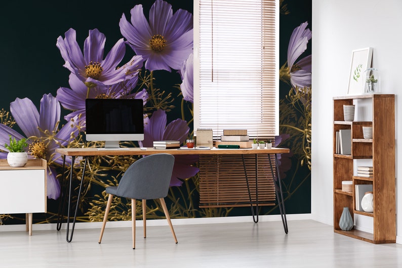 Purple Flowers Wallpaper Peel and Stick Floral Wall Mural | Etsy