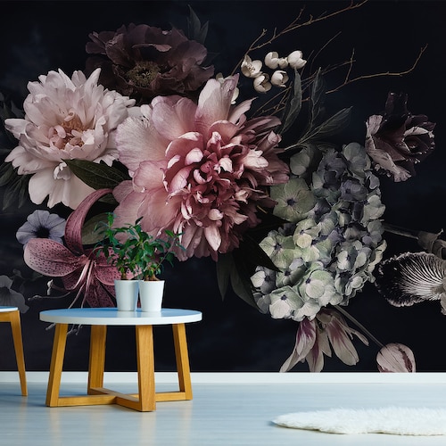 Bouquet Wallpaper With Peonies Hydrangea and Tulip Self - Etsy