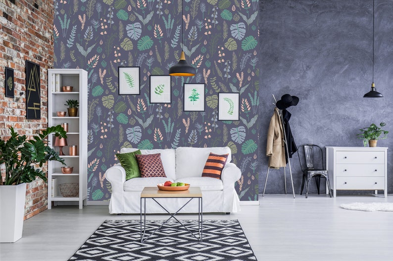 Forest plants self adhesive leaves floral wall mural removable seeds /& cones wallpaper temporary peel and stick