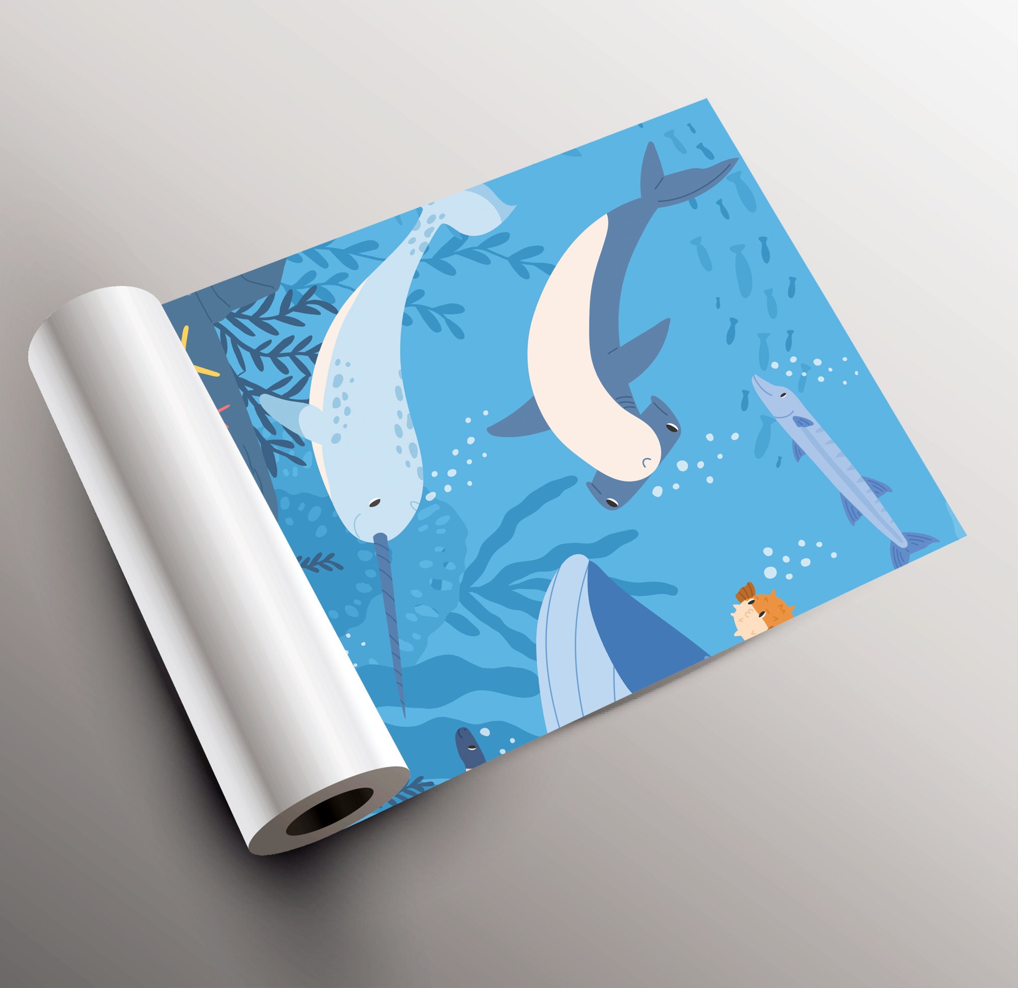 Blue Wallpaper With Underwater Marine Life for Kids Self - Etsy